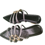 Damen elegante Riemchen-Sandalen mit funkelnden Akzenten und spitzem Zehenbereich R&B