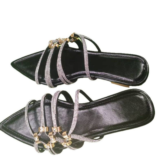 Damen elegante Riemchen-Sandalen mit funkelnden Akzenten und spitzem Zehenbereich R&B
