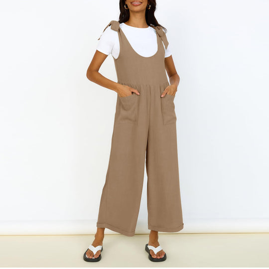 Damen Lässiger Jumpsuit mit verstellbaren Trägern und weitem Bein R&B