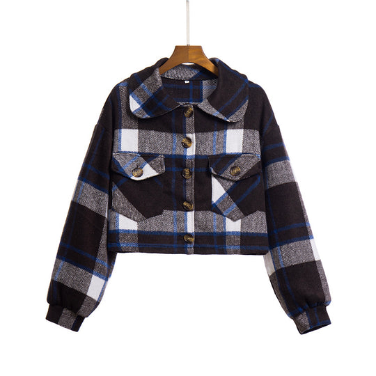 Damen Kariertes Hemdjacke mit weitem Schnitt und lässigen Details R&B