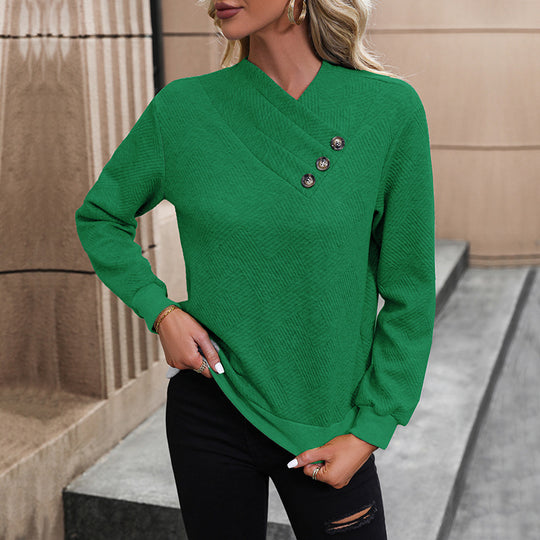 Damen eleganter Pullover mit asymmetrischem Ausschnitt und Knopfdetails R&B
