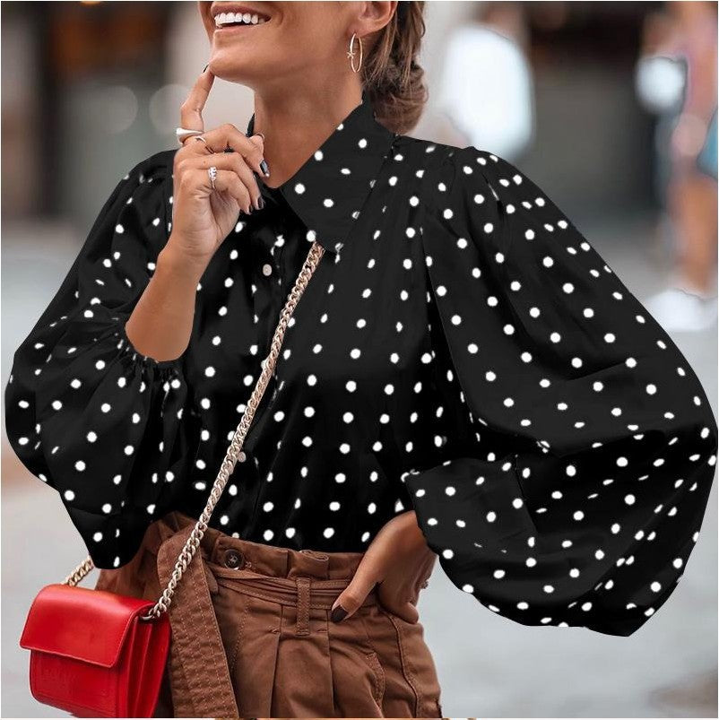 Damen Polka Dot Ballonärmel Bluse