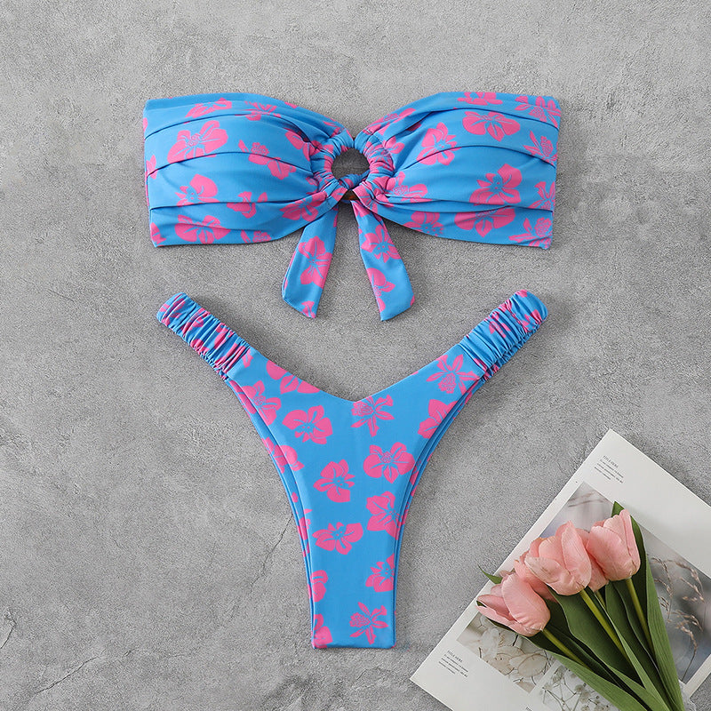 Damen Bandeau-Bikini mit raffiniertem Blumenmuster R&B
