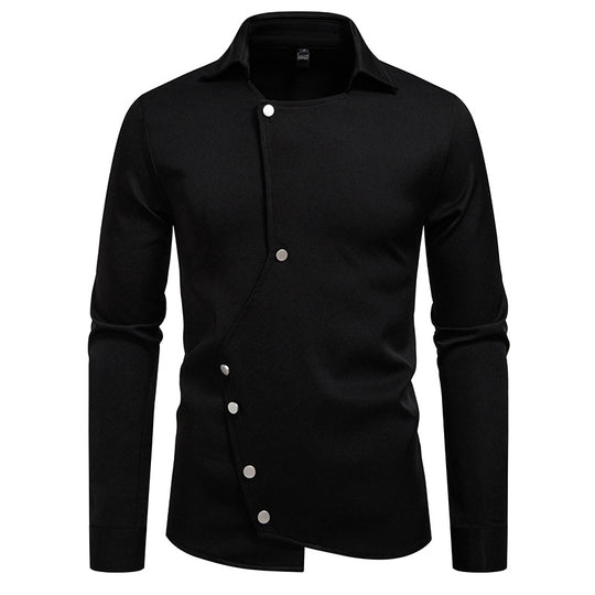 Herren modisches, asymmetrisches Hemd mit einzigartigen Knopfdetails R&B