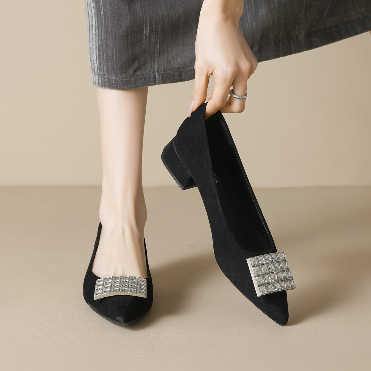 Damen Elegante Ballerinas mit funkelndem Steinbesatz