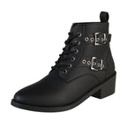 Damen modische Schnürstiefeletten mit praktischen Schnallen und robustem Absatz R&B