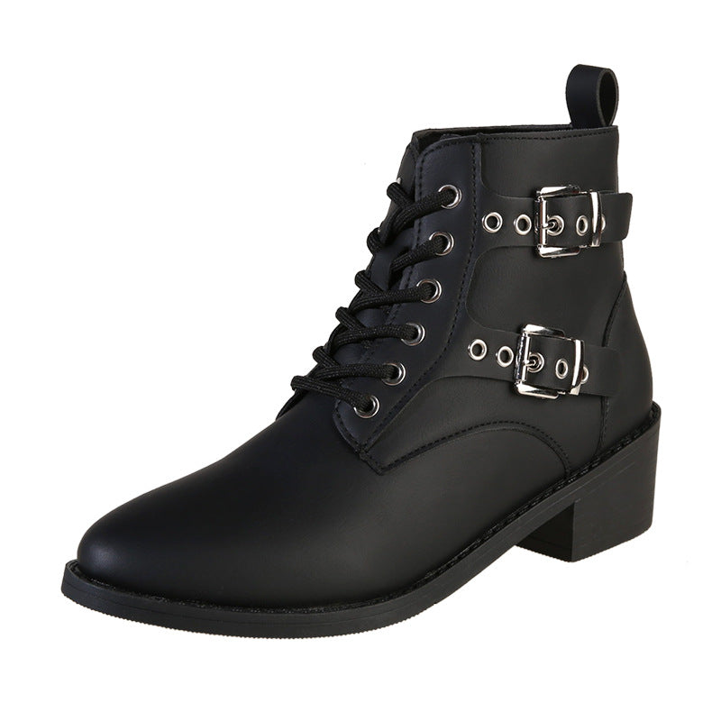 Damen modische Schnürstiefeletten mit praktischen Schnallen und robustem Absatz R&B