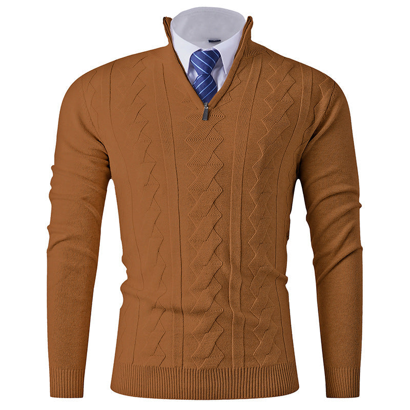 Herren eleganter Stehkragenpullover mit strukturiertem Zipper