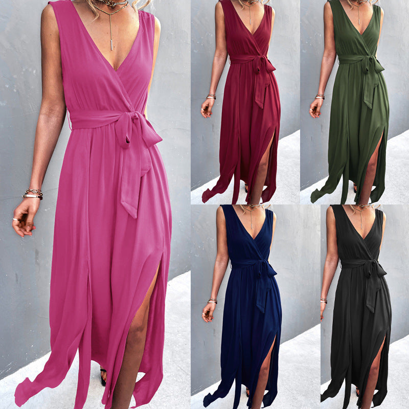 Damen Wickelkleid mit eleganter Schärpe und hohem Schlitz R&B