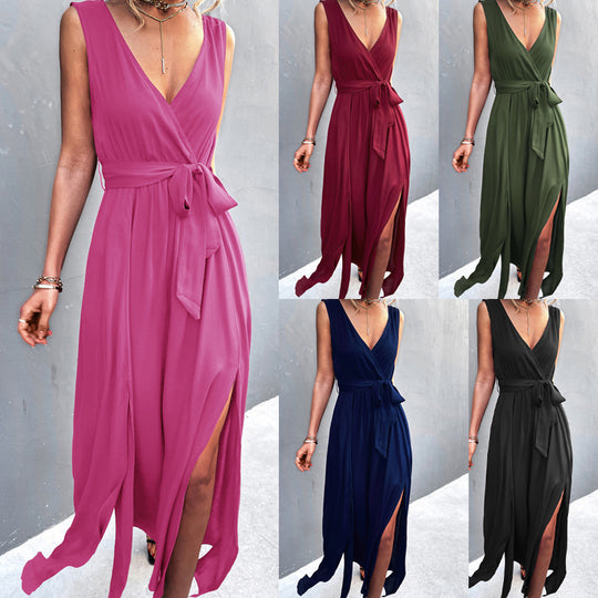 Damen Wickelkleid mit eleganter Schärpe und hohem Schlitz R&B