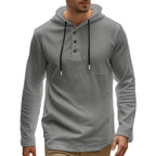 Herren nan lässiger Kapuzenpullover im Henley‑Stil mit Knopfleiste und verstellbarem Kordelzug R&B