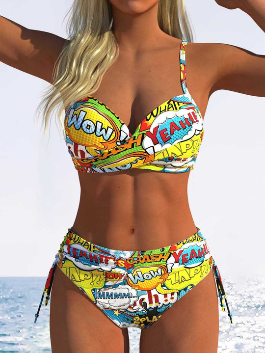 Damen Bikini-Set mit geometrischem Design und verstellbarem Bund R&B