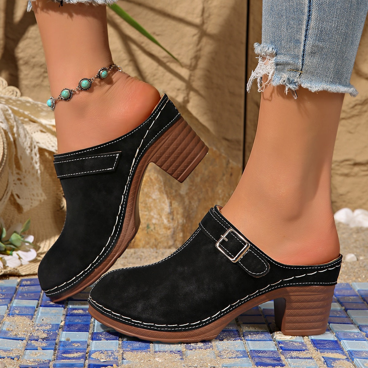 Damen Clogs mit elegantem Blockabsatz R&B