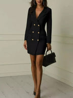 Damen Elegantes Doppelreiher-Kleid mit dekorativen Knopfdetails und figurbetontem Schnitt R&B