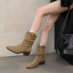 Damen Cowboy-Stiefel mit modischem Falten-Design und komfortablem Blockabsatz R&B