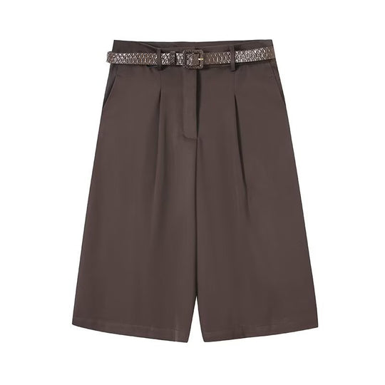 Damen elegante Hochwasser-Shorts mit geflochtenem Gürtel R&B