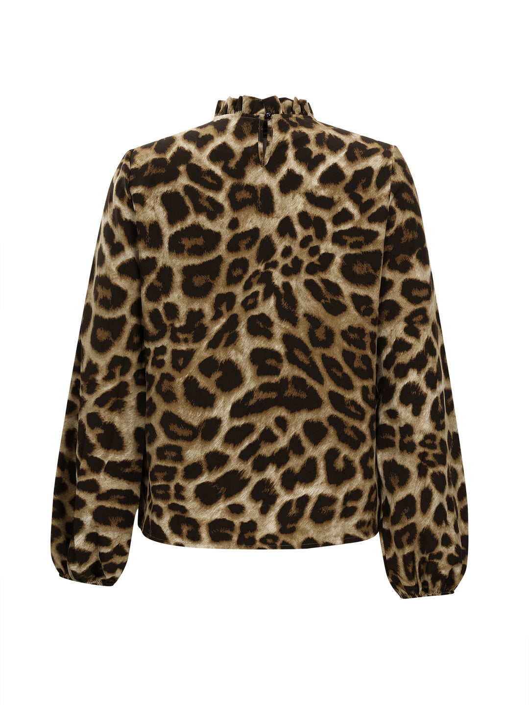 Damen Bluse mit elegantem Leopardenmuster und Rüschenkragen R&B