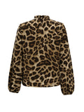 Damen Bluse mit elegantem Leopardenmuster und Rüschenkragen R&B