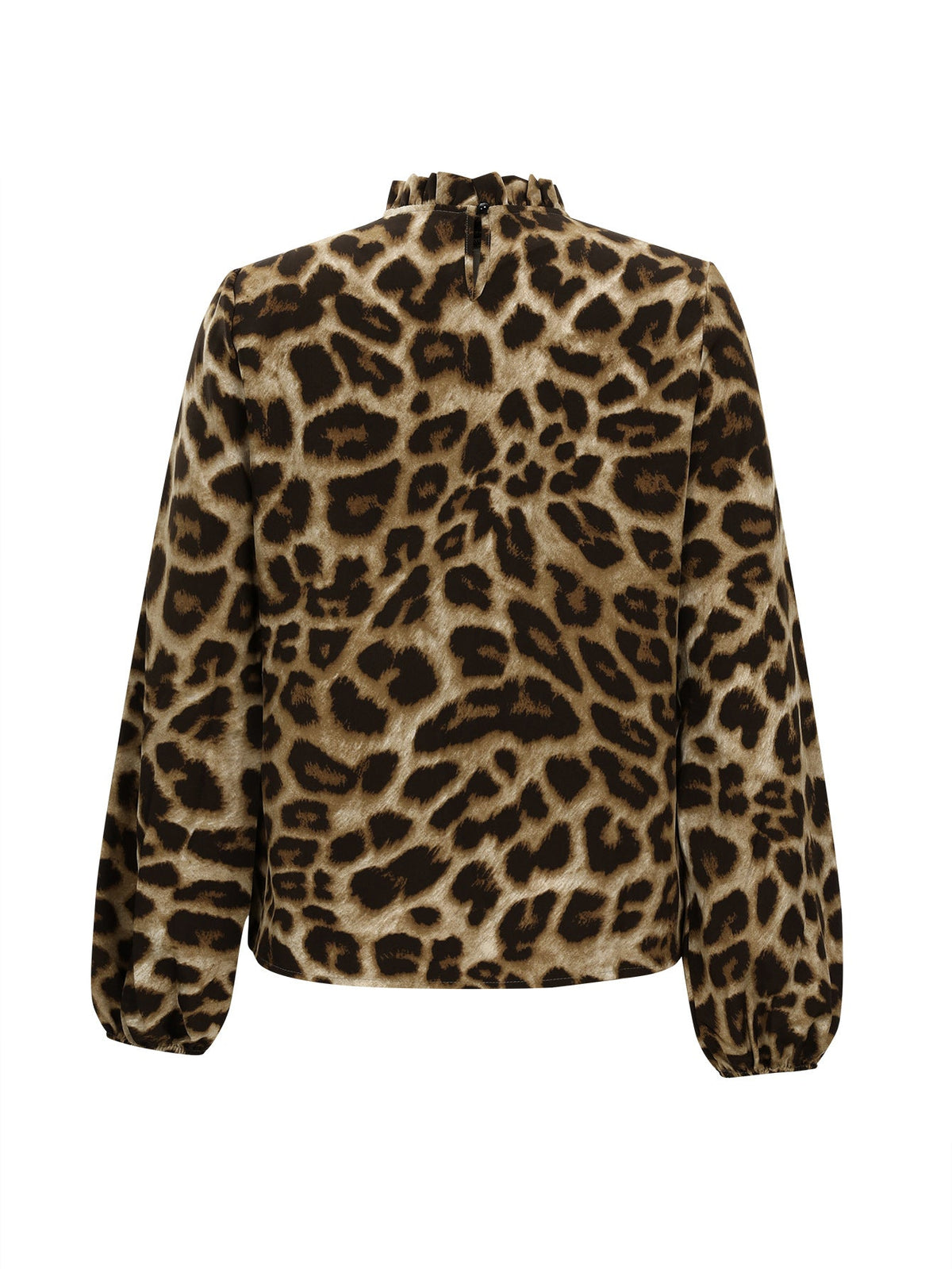 Damen Bluse mit elegantem Leopardenmuster und Rüschenkragen R&B