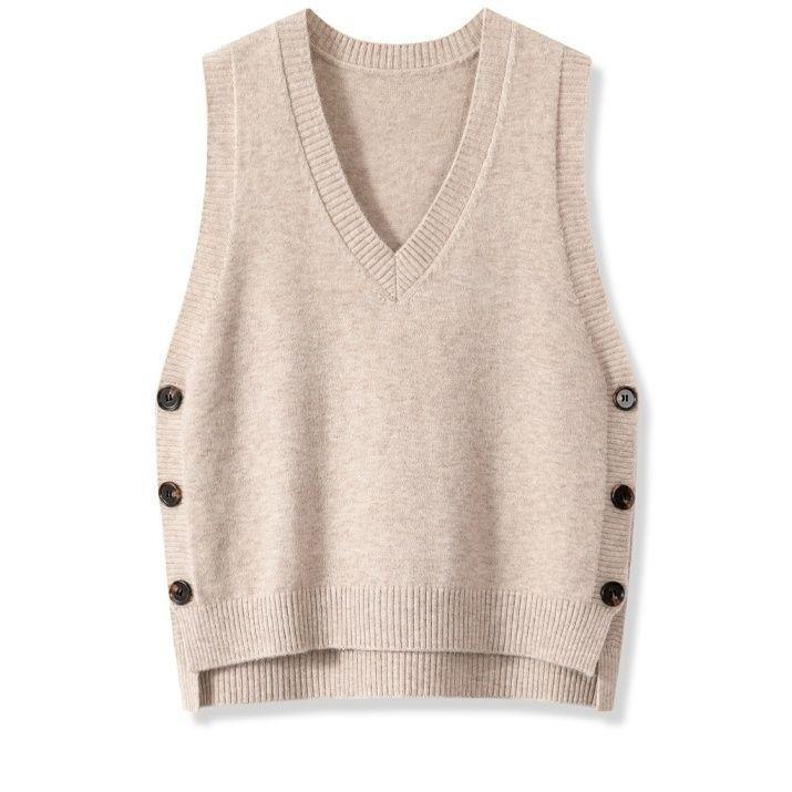 Damen Strickweste mit V-Ausschnitt und Knopfdetails R&B