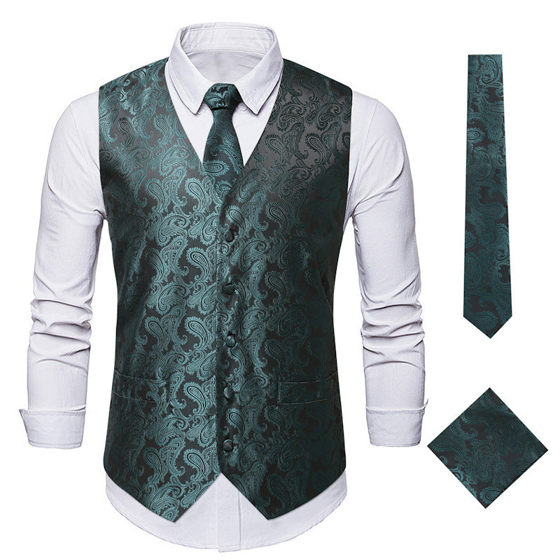 Herren elegante Weste mit feinem Paisleymuster und passendem Krawatten-Set R&B