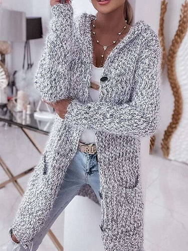 Damen Grobstrickjacke mit Kapuze und praktischen Taschen R&B