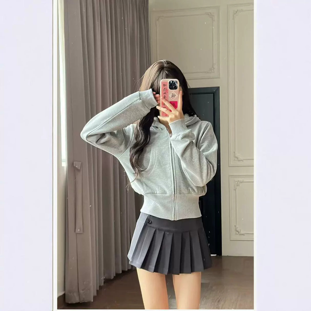 Damen lässige Kapuzenjacke mit Reißverschluss und praktischen Taschen R&B
