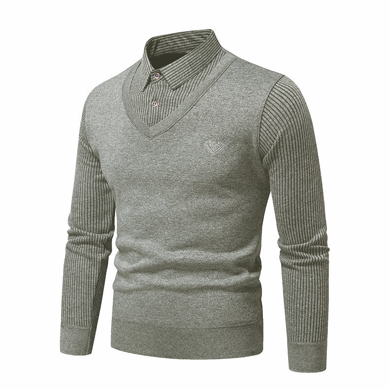 Herren Strickpullover mit V-Ausschnitt und modernem Rippenmuster