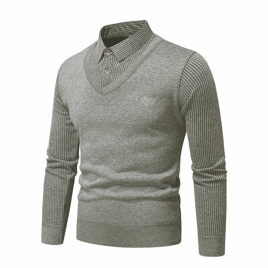 Herren Strickpullover mit V-Ausschnitt und modernem Rippenmuster R&B