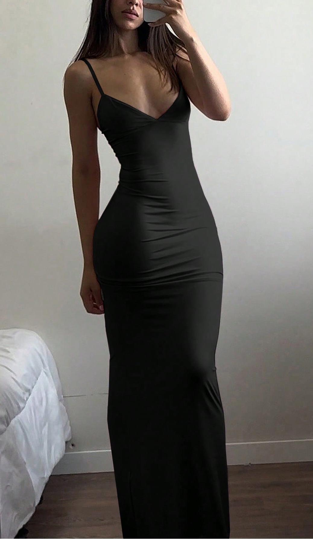 Damen Elegantes Etuikleid mit tiefem V-Ausschnitt und trägerlosem Design R&B
