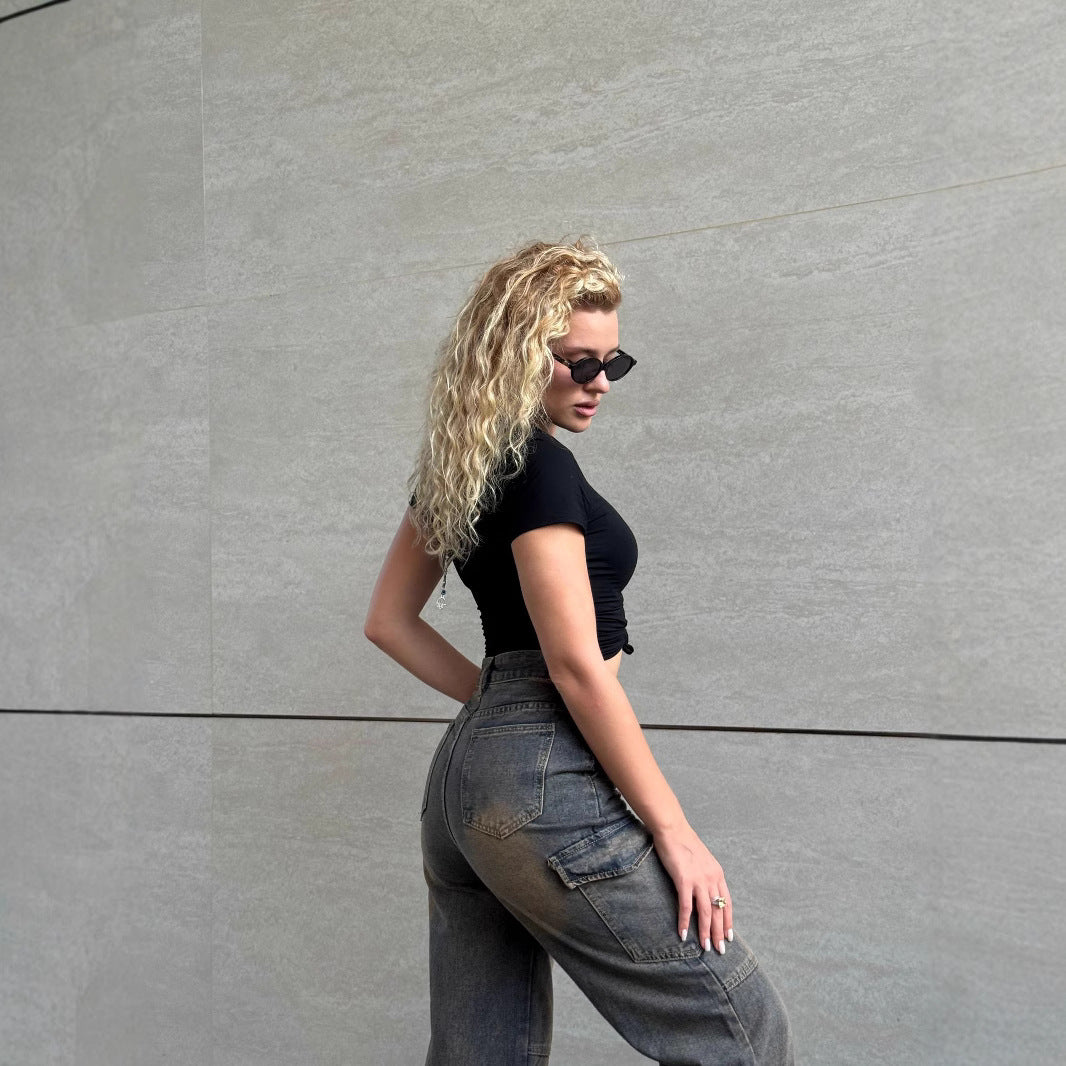 Damen modische Cargo-Jeans mit praktischen Seitentaschen und lässigem Schnitt R&B