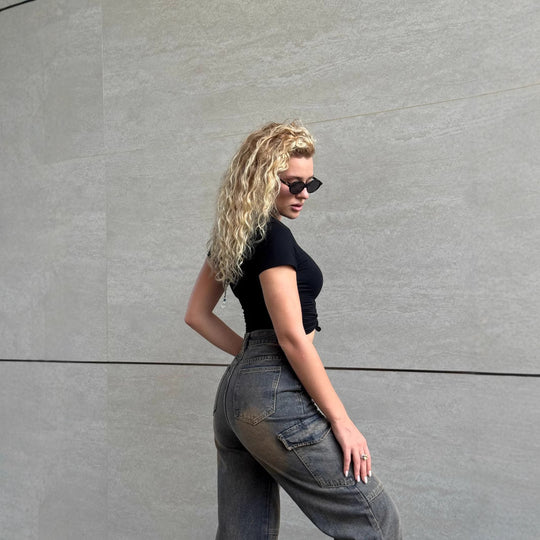 Damen modische Cargo-Jeans mit praktischen Seitentaschen und lässigem Schnitt R&B
