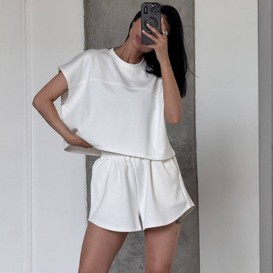 Damen Sportliches Kurzarm-Oberteil und Shorts-Set R&B
