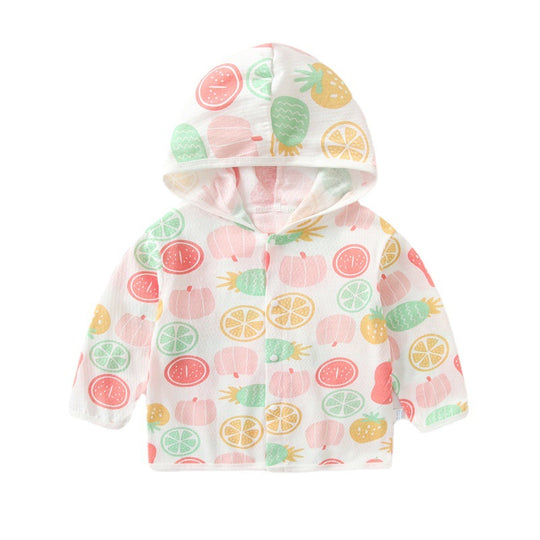 Unisex nan leichte Kapuzenjacke aus Baumwolle für Babys mit ganzflächigem Herzdruck und Druckknopfverschluss R&B