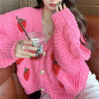 Damen Grober Strickcardigan mit Blumenstickerei und funkelnden Knöpfen R&B