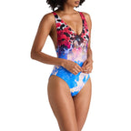 Damen moderner V-Ausschnitt Badeanzug mit floralem Design R&B