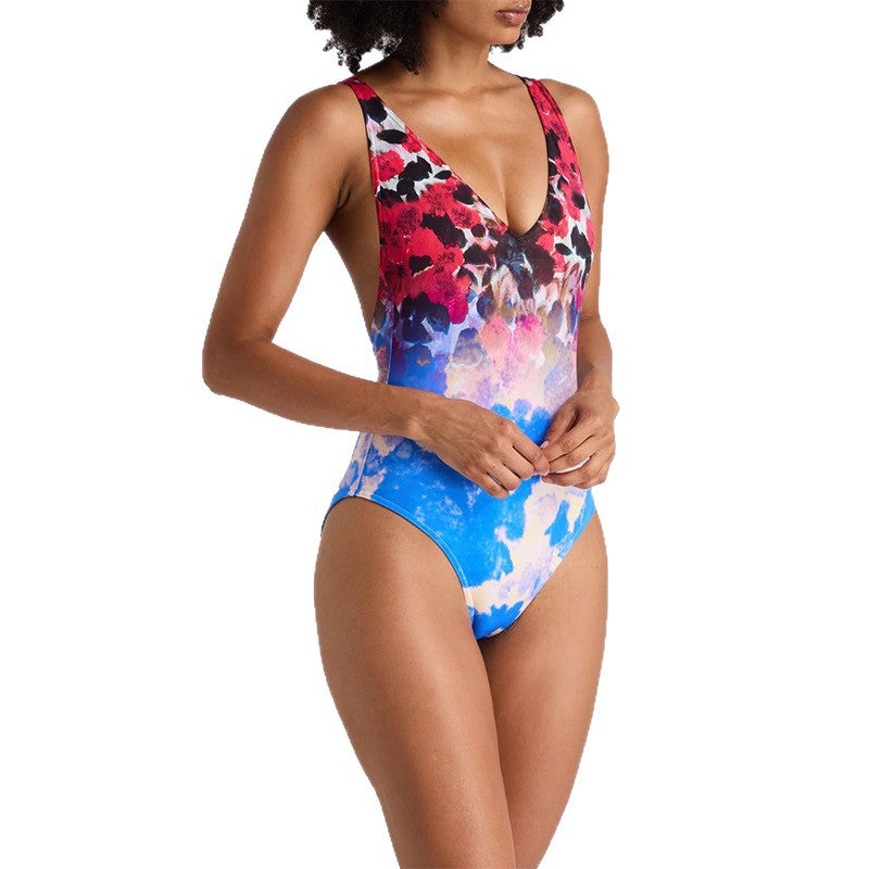 Damen moderner V-Ausschnitt Badeanzug mit floralem Design R&B