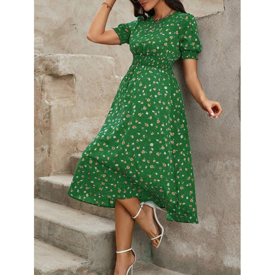 Damen Leichtes Blumendruck Maxi Kleid mit Smock-Taille R&B