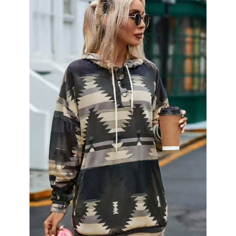 Damen Relaxed Fit Bohemian Grafik Hoodie R&B