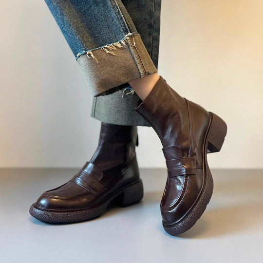 Damen Chunky Ankle Boots mit elegantem Absatz und klassischem Loafer-Design R&B
