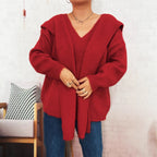 Damen lässiger Strickpullover mit abnehmbarer Kapuze und Knopfdetails R&B