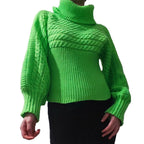 Damen Lockere Strickpullover mit hohem Kragen und ausgefallenem Zopfmuster R&B