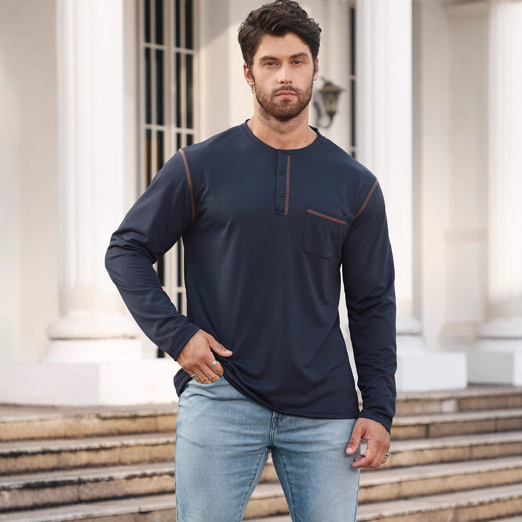Herren Langarmshirt mit Knopfleiste und Brusttasche R&B