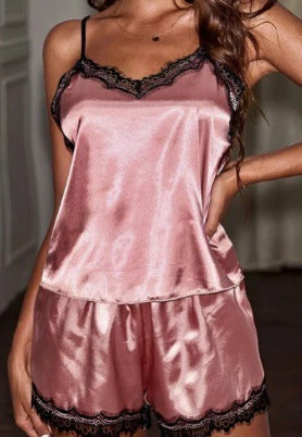 Damen Satin Schlafanzug-Set mit Spitze R&B