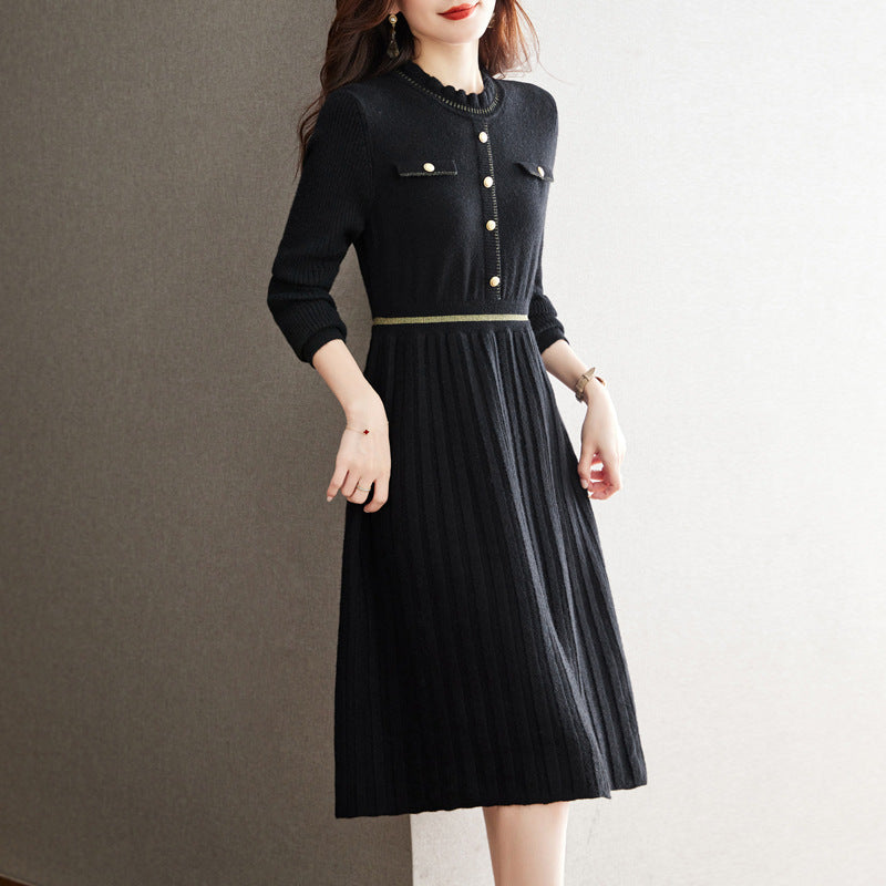 Damen Strickkleid mit eleganter Rückenansicht und hochgeschlossenem Kragen R&B