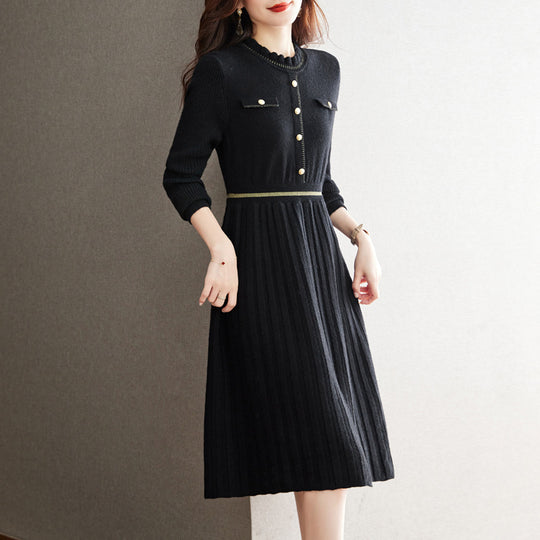 Damen Strickkleid mit eleganter Rückenansicht und hochgeschlossenem Kragen R&B