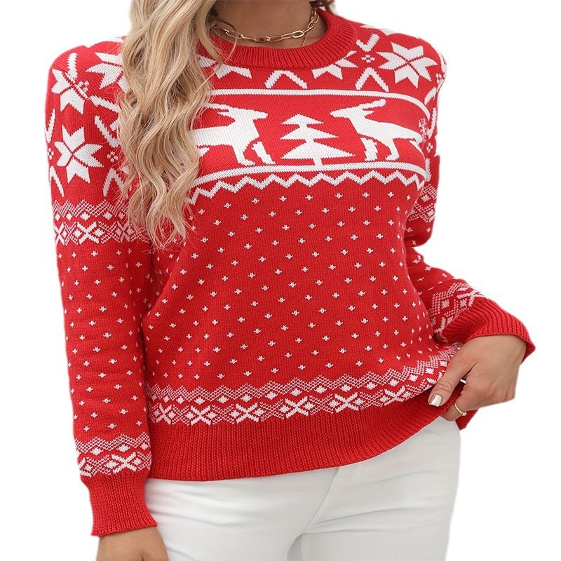 Damen Weihnachts-Pullover mit inuitiven Motiven und Rundhalsausschnitt R&B