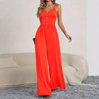 Damen Jumpsuit mit knöpfbarem Oberteil und weitem Bein R&B