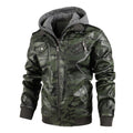 Herren Kunstlederjacke mit abnehmbarer Kapuze und multifunktionalen Taschen R&B
