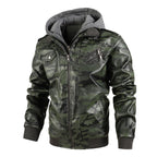 Herren Kunstlederjacke mit abnehmbarer Kapuze und multifunktionalen Taschen R&B